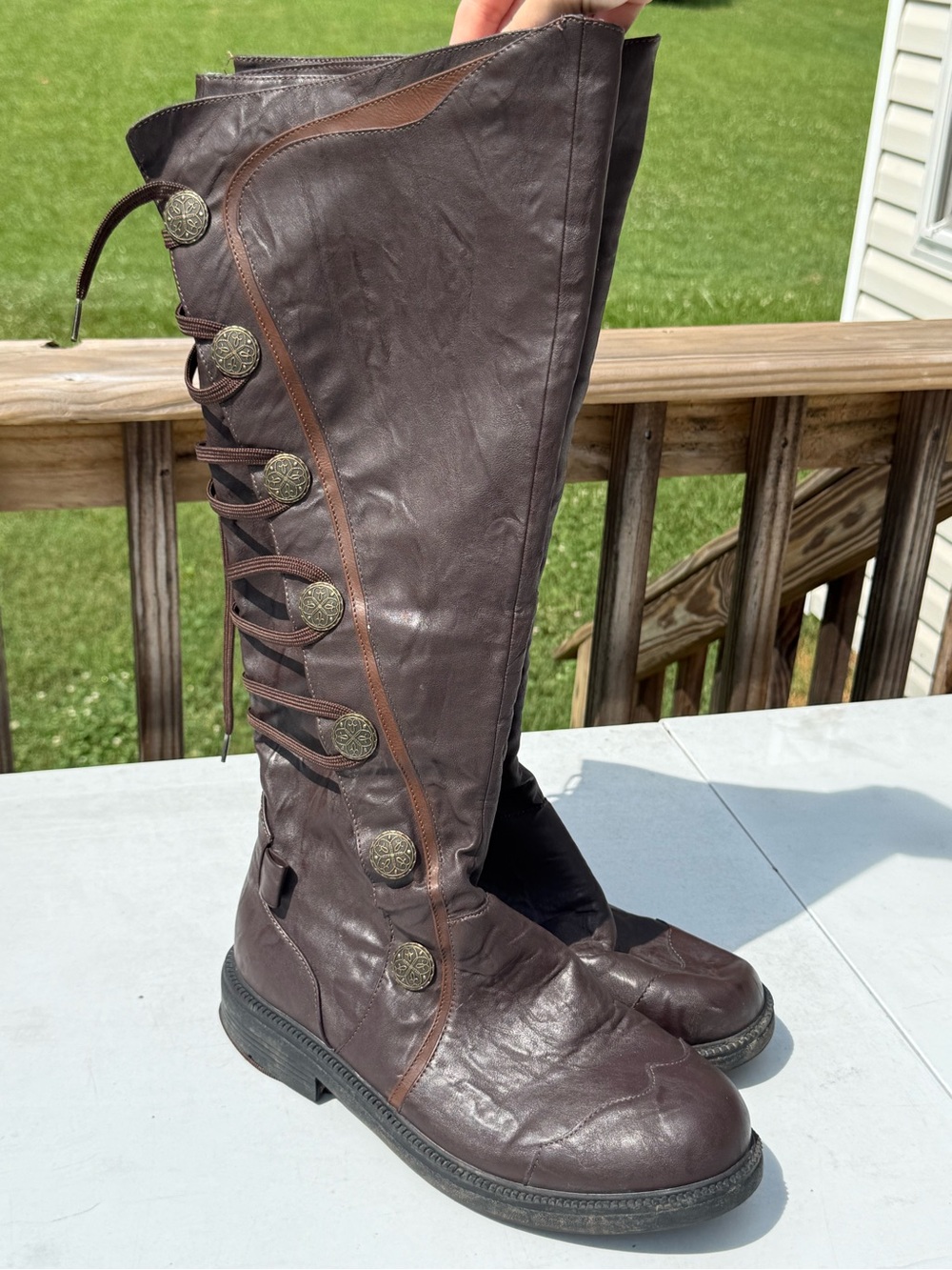 Over-the-Knee Lace-Back Riding Boots in Dark Brown